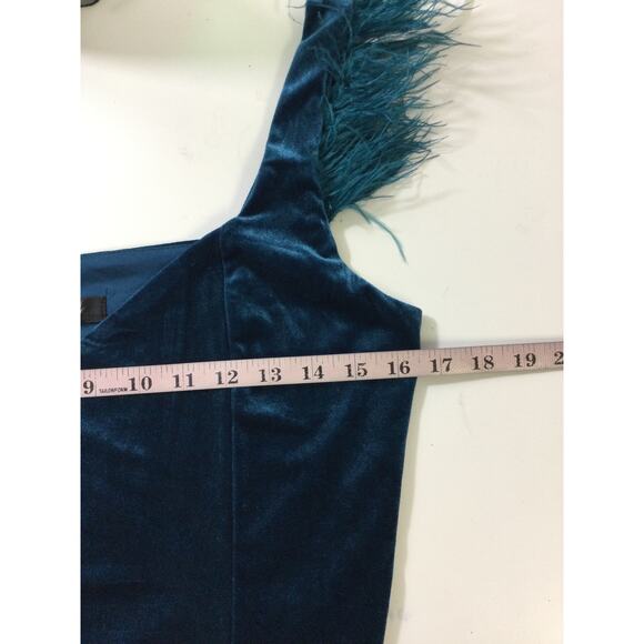 LULU'S SZ M Fabulous Vibe Teal Blue Velvet Feather Sleeveless Bodysuit NEW b22 - Picture 7 of 9
